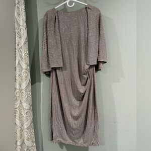 Marina Sparkly Taupe Cape Overlay Formal Dress Size 14 Evening Cocktail Gown
